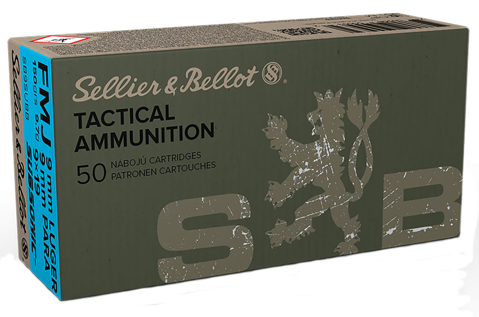 Sellier & Bellot (S&B) 9mm Luger/Parabellum SB9SUBB Subsonic Full Metal Jacket FMJ 150 Grain