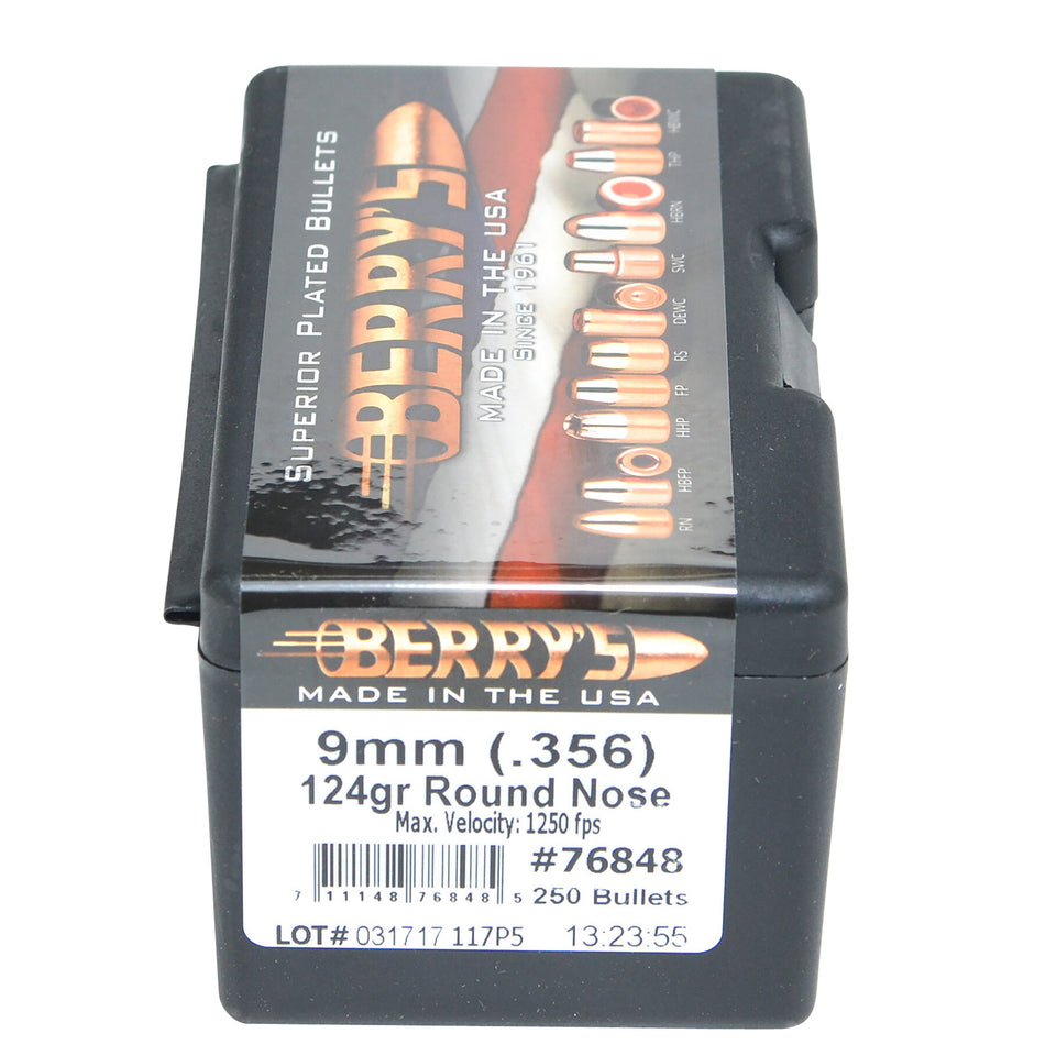 Berry's 76848 9mm/.356 124gr Round Nose Reloading Bullets 250/Box