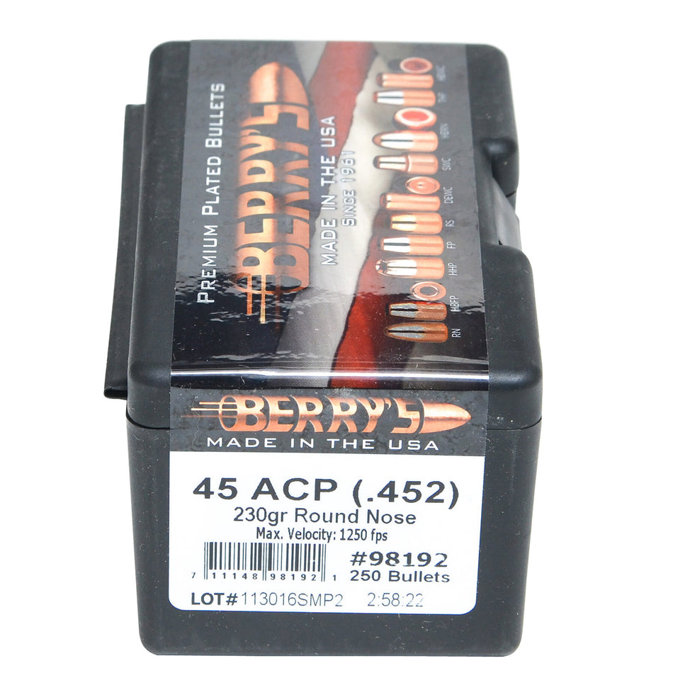 Berry's 98192 45 Cal 230gr Round Nose Reloading Bullets 250/Box
