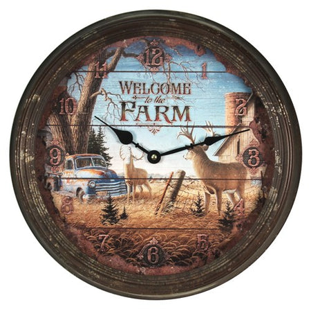 Rivers Edge 15" Deer Tin Wall Clock with Weathered Finish