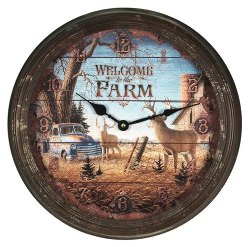 Rivers Edge 15" Deer Tin Wall Clock with Weathered Finish