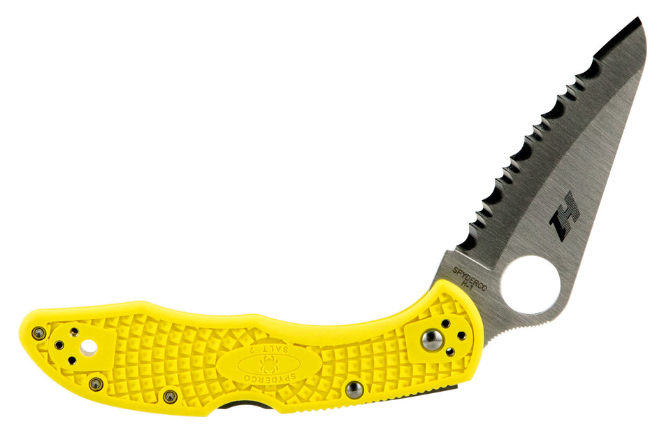 Spyderco Salt 2 C88SYL2 3" Folding Knife Serrated H1 Rustproof Steel Blade Yellow Bi-Directional FRN Handle