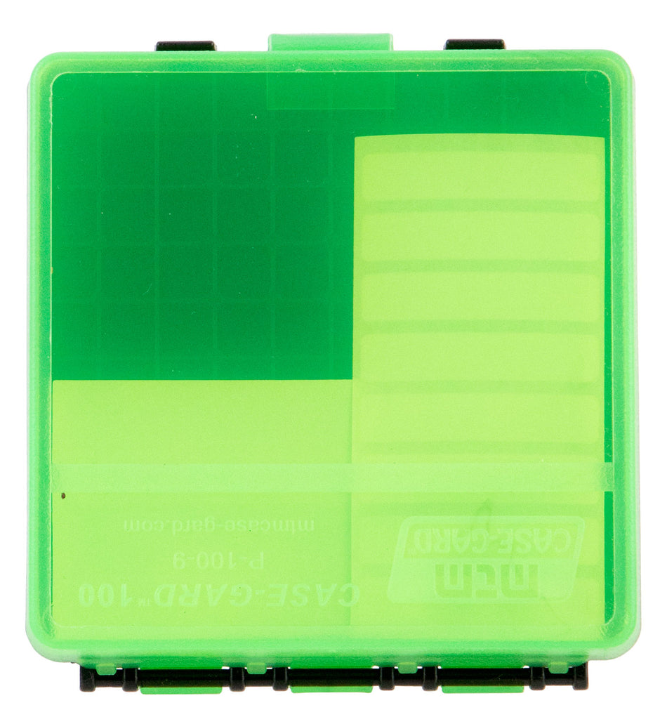 MTM Case-Gard P-100 Multi-Caliber Pistol Ammo Storage Box Clear Green Polypropylene 100 Round