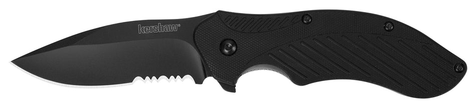 Kershaw Clash 1605CKTST 3.10" Folding Drop Point Partially Serrated Black Oxide 8Cr13MoV Blade Black Nylon Handle