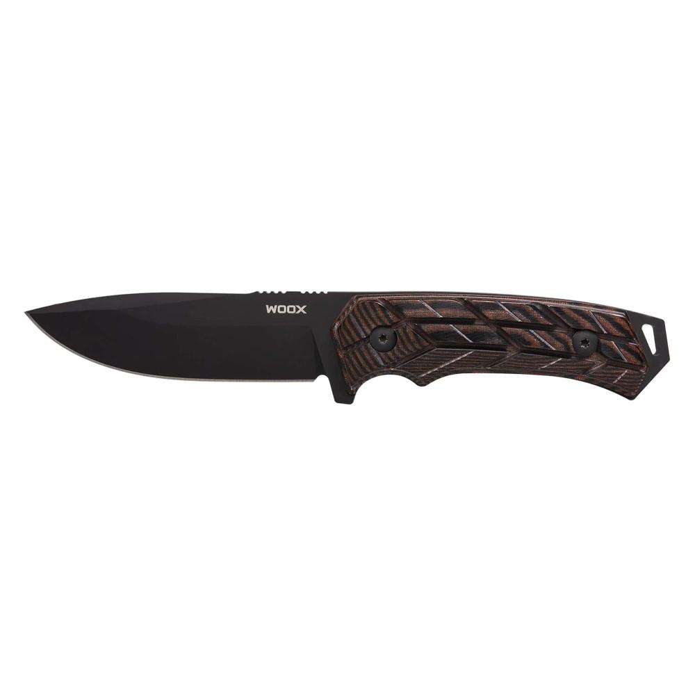 WOOX Rock62 Fixed Blade Knife X-Grip Mil-Spec Black Finish Brown Micarta Grips