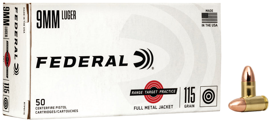 Federal 9mm Luger/Parabellum RTP9115 Range & Target Full Metal Jacket FMJ 115 Grain
