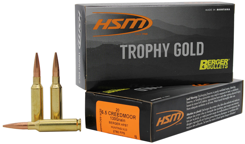 HSM 6.5mm Creedmoor 65CRD130VLD Trophy Gold Berger Hunting VLD Match 130 Grain