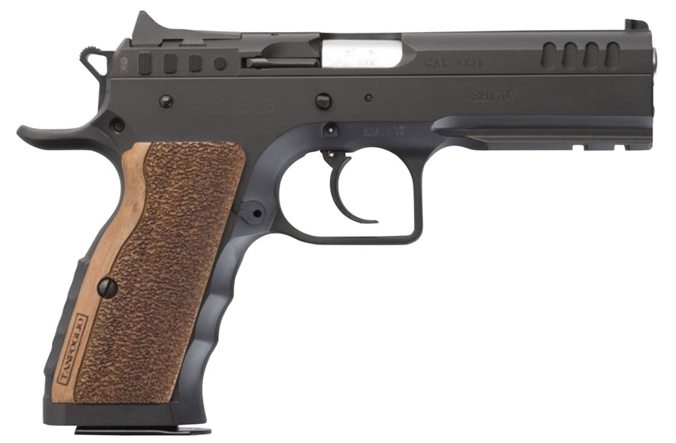 Tanfoglio IFG Defiant Stock I 9mm Luger 4.5in Barrel, 16+1 Round Capacity, Black Steel Frame w/Picatinny Rail & Wood Grip
