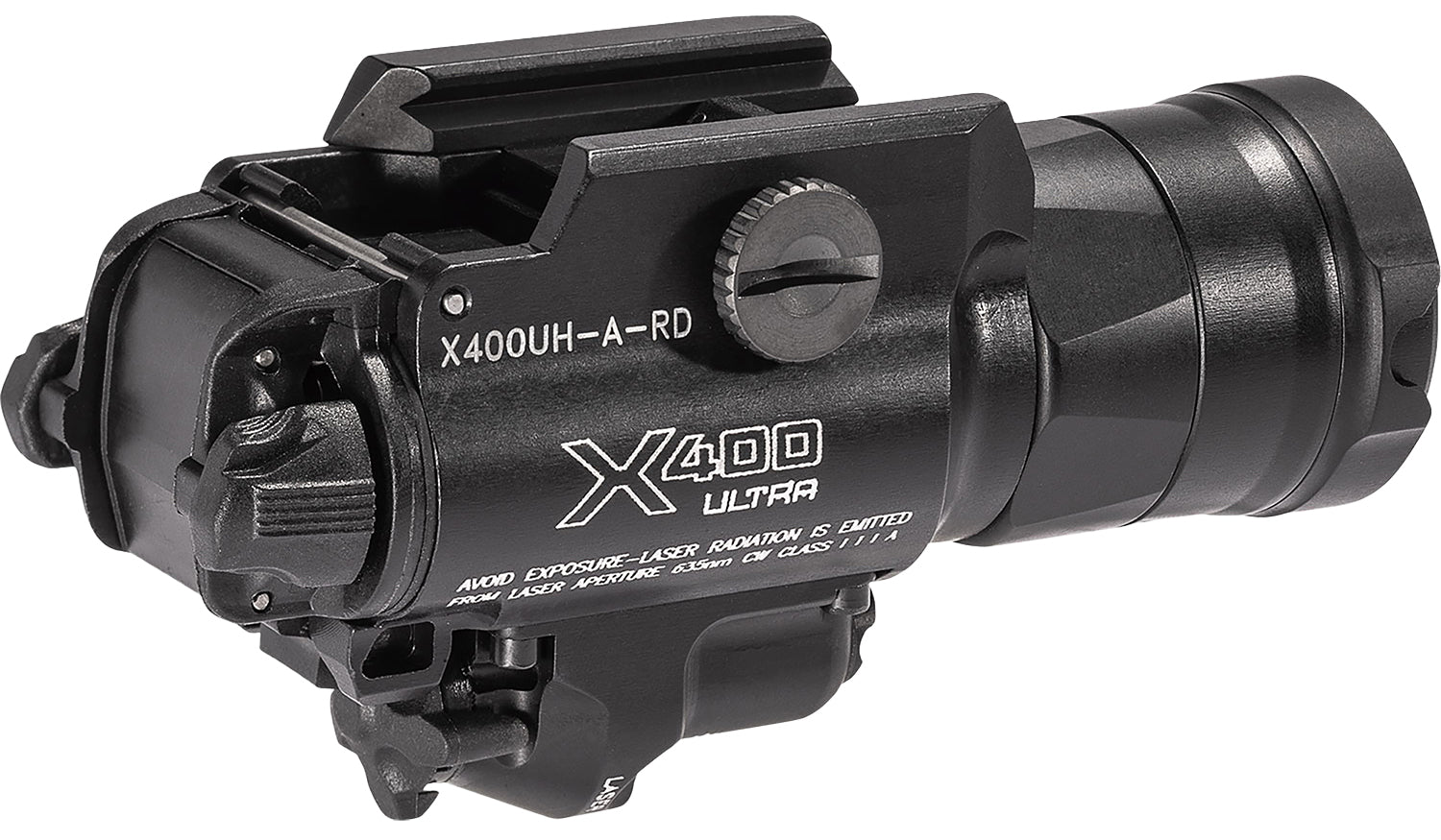 SureFire X400UH-A-RD Ultra Masterfire Rail Pistol Light Black Anodized 1000 Lumen LED/Red Laser