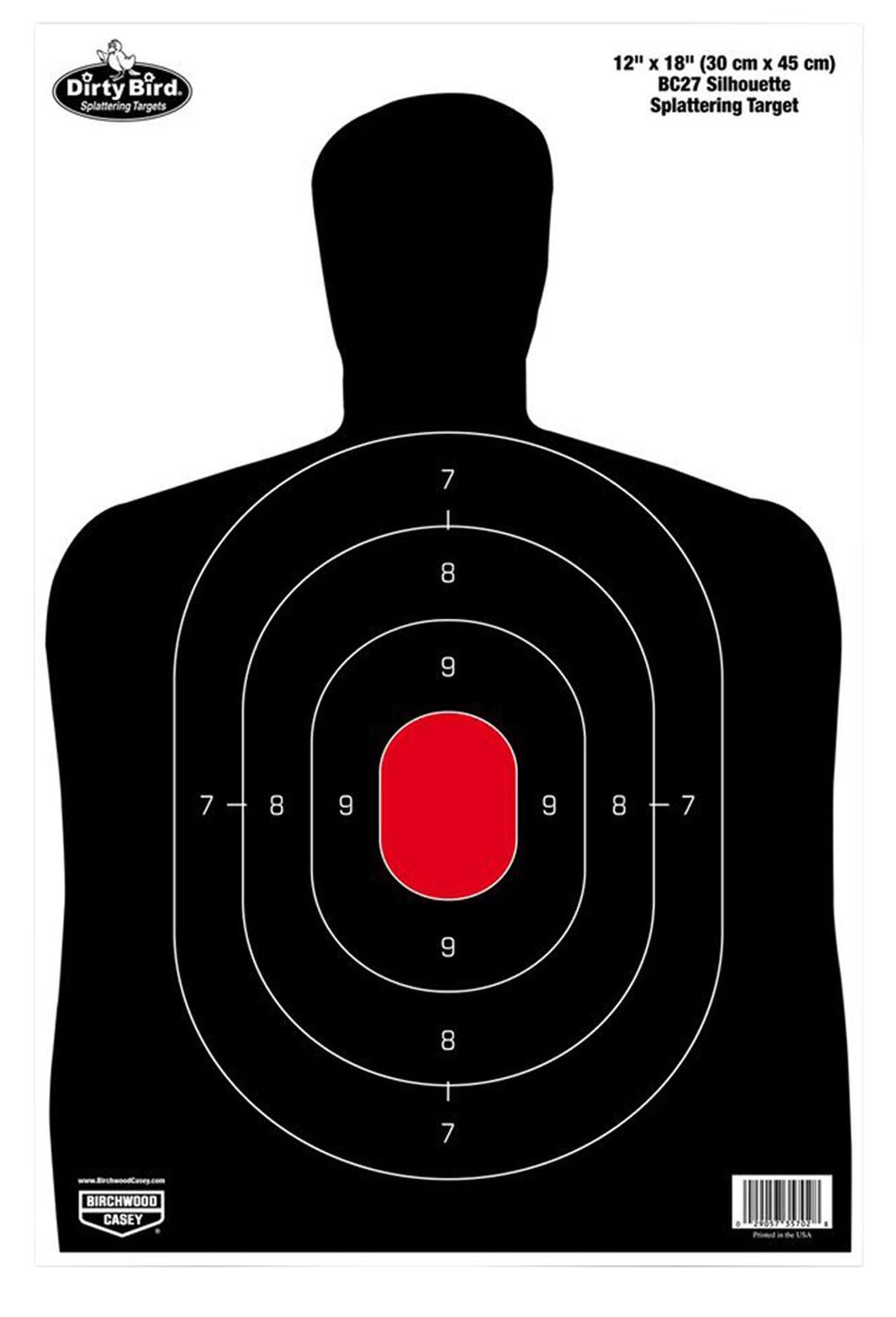 Birchwood Casey Dirty Bird BC-27 Silhouette Pistol Tagboard Target 12x18 Inch Black/Red 100 Pack