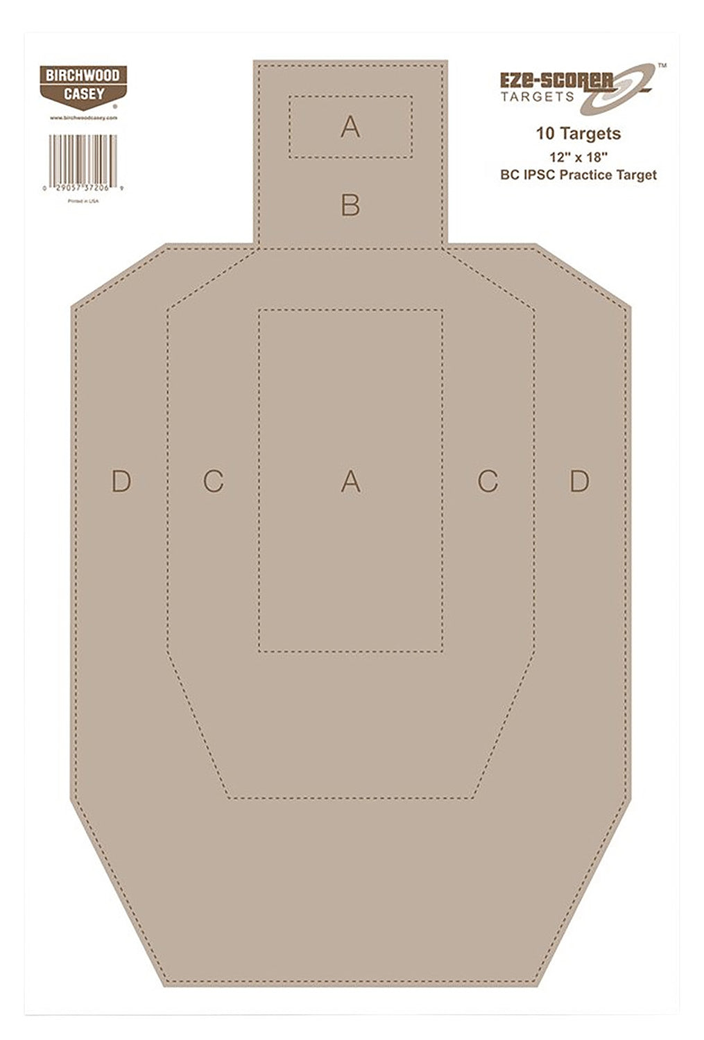 Birchwood Casey EZE-Scorer BC-IPSC Paper Hanging Practice Target 12x18 Inch Tan 100 Pack