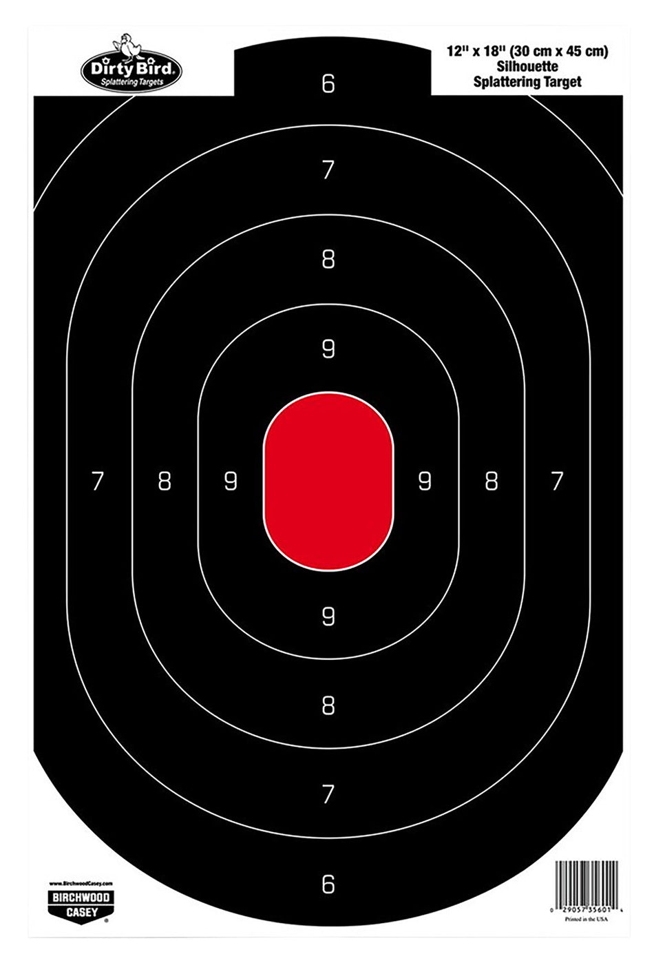 Birchwood Casey Dirty Bird Pistol Silhouette Hanging Target 12"x18" Black/Red Impact Splatter Tagboard 100 Per Pkg