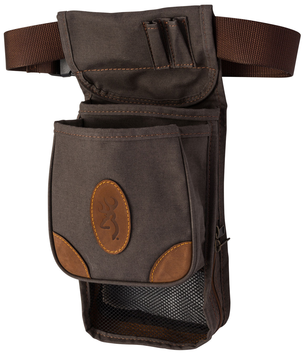 Browning Lona Deluxe Flint Canvas Leather Shotshell Pouch with Adjustable Belt