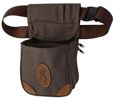 Browning Lona Flint Canvas Leather Shotshell Pouch with Adjustable Nylon Belt