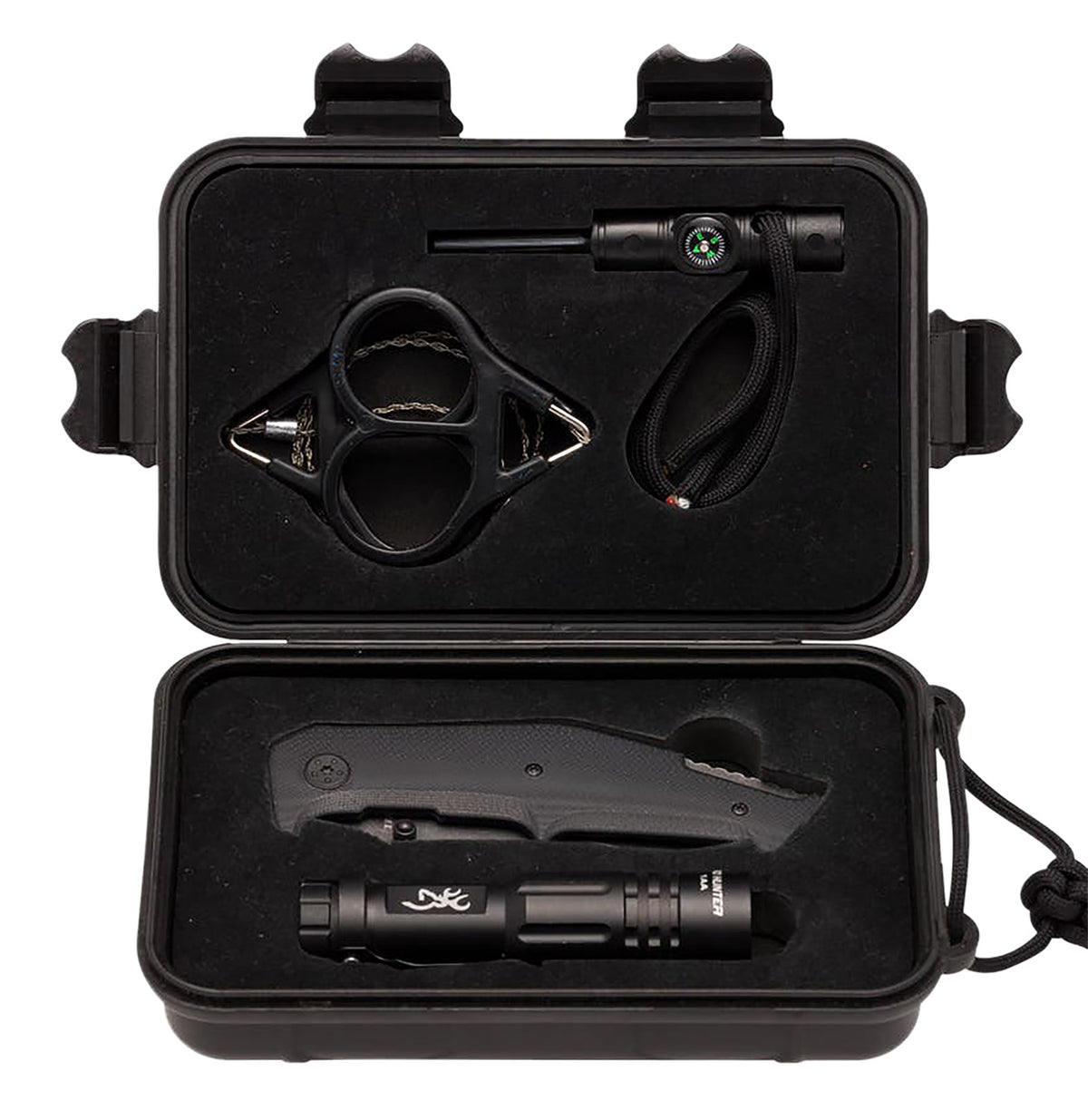 Browning Outdoorsman Survival Combo Kit 3220288 Drop Point Folder with Flashlight and Wire Saw