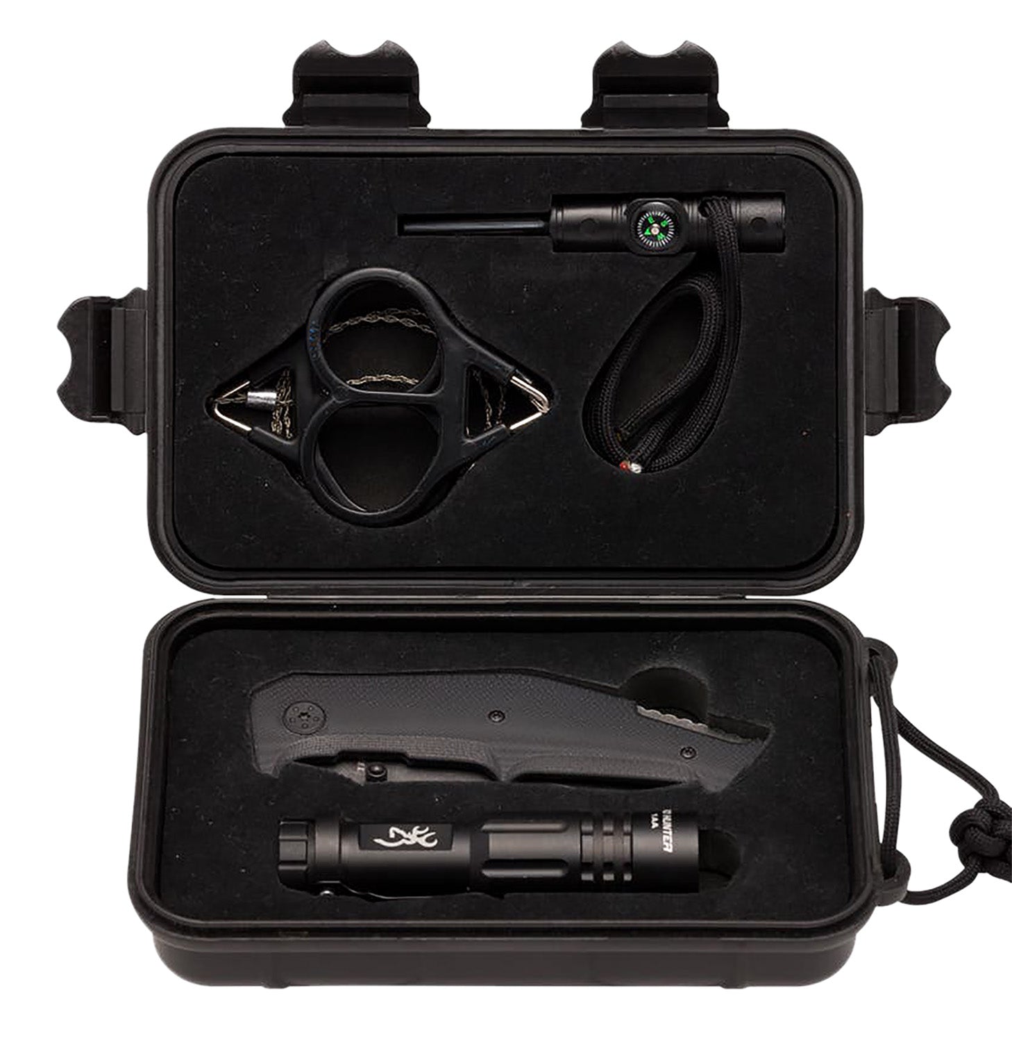 Browning Outdoorsman Survival Combo Kit 3220288 Drop Point Folder with Flashlight and Wire Saw