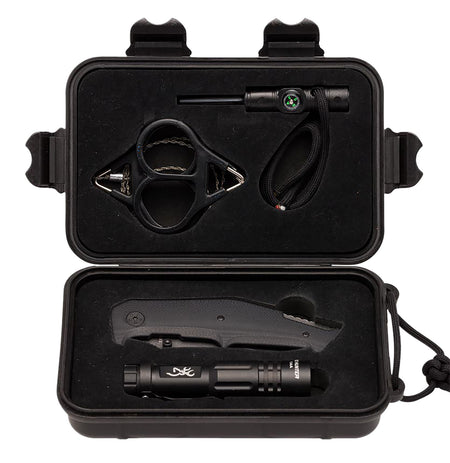 Browning Outdoorsman Survival Combo Kit 3220288 Drop Point Folder with Flashlight and Wire Saw