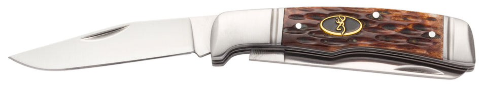 Browning 3220012 Joint Venture Slip Joint Folding Knife Brown Jigged Bone Handle 8Cr13MoV Stainless Steel