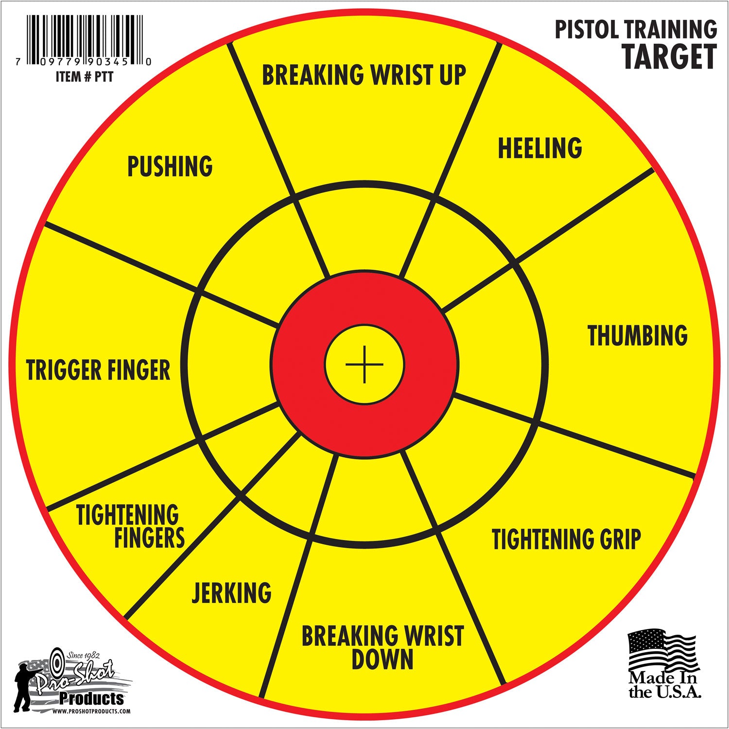 Pro-Shot Pistol Training Diagnostic Bullseye Hanging Paper Targets 12" Yellow Red 6-Pack
