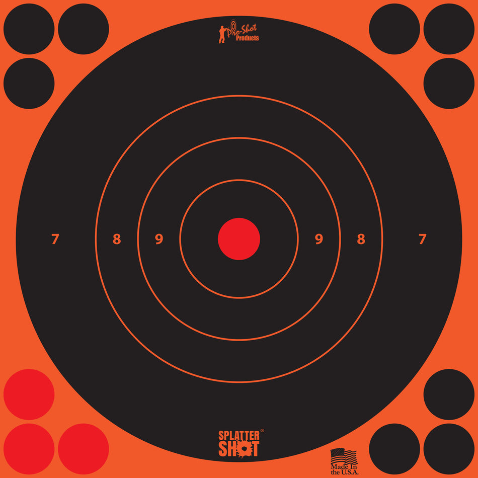 Pro-Shot SplatterShot Peel and Stick 8" Bullseye Target Black Orange 6-Pack