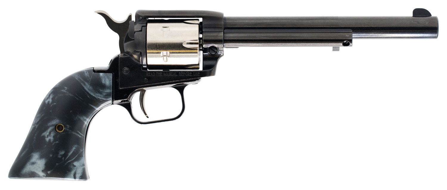 Heritage Mfg RR22TT6BLKPRL Rough Rider Altamont 22 LR 6 Shot, 6.50" Black Oxide Steel Barrel, Black Oxide Zinc Alloy Frame, Matte Stainless Cylinder, Black Pearl Grip, Manual Safety, Exposed Hammer