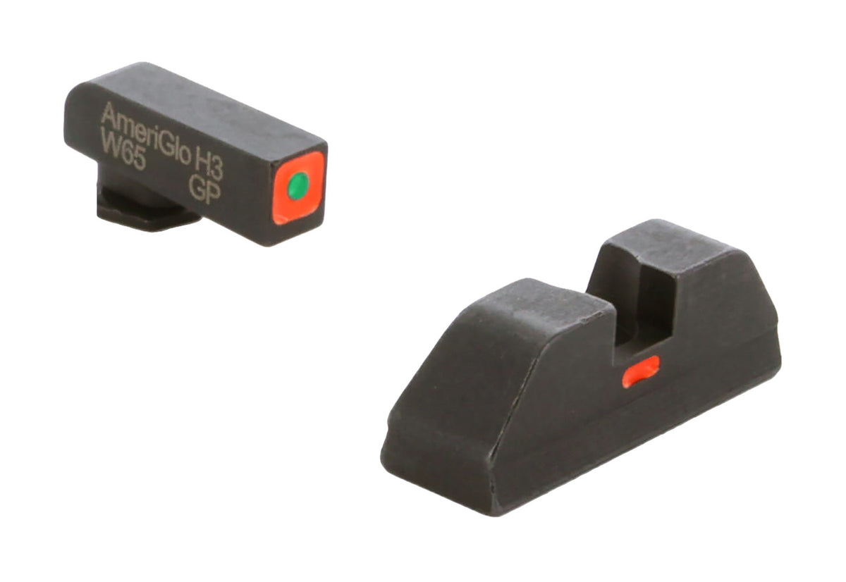 AmeriGlo GL616 Combative Action Pistol Sight Set for Glock Green Tritium Orange Outline Front and Rear
