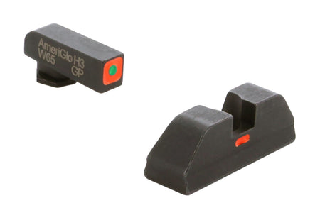 AmeriGlo GL616 Combative Action Pistol Sight Set for Glock Green Tritium Orange Outline Front and Rear
