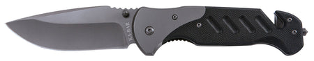 Ka-Bar Coypu Folding Knife 3.75" Clip Point Stonewashed Blade, Black G10 Handle, Features Glass Breaker and Seat Belt Cutter