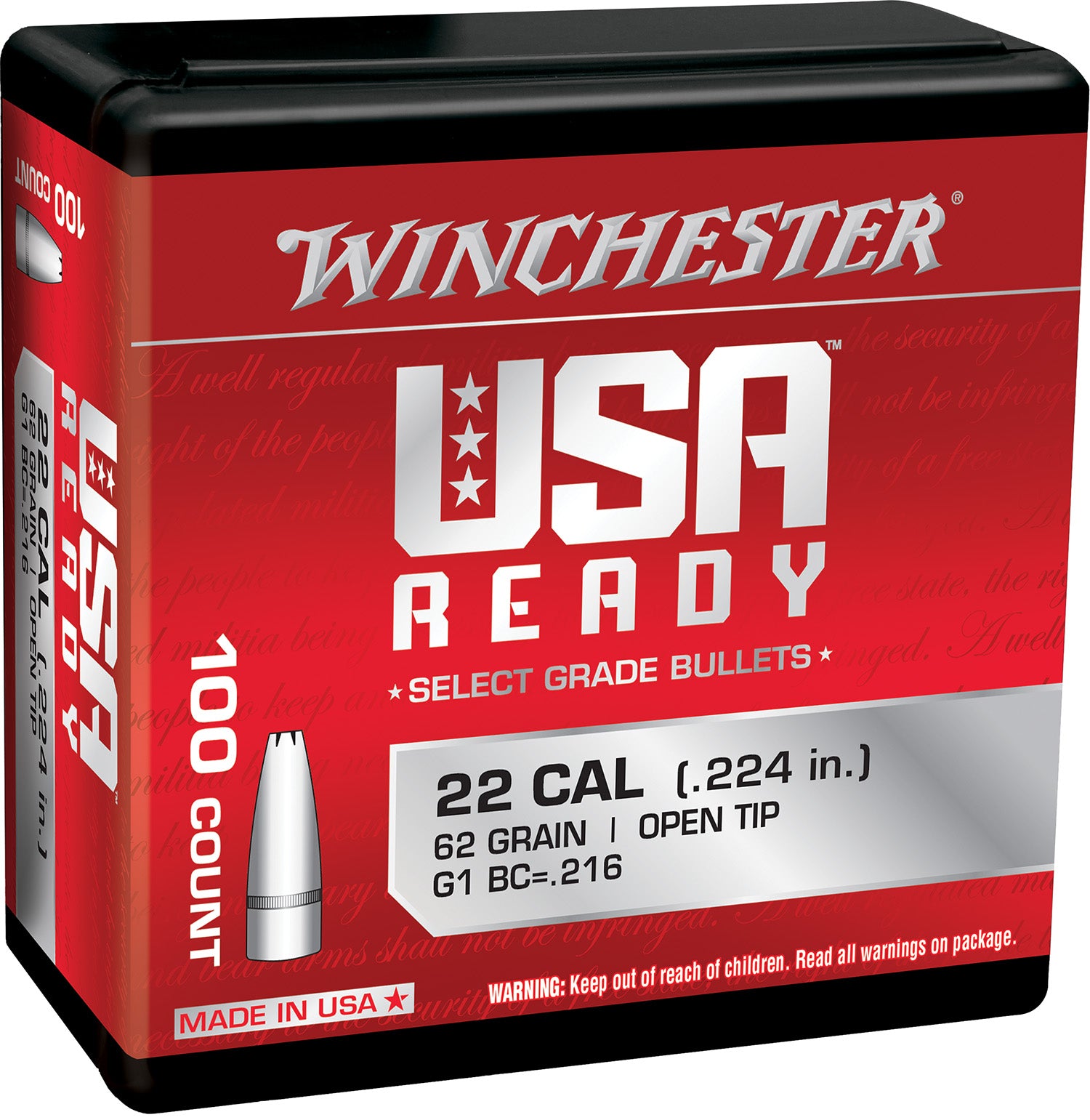Winchester Centerfire 224 Valkyrie 62gr Open Tip Rifle Bullets Box of 100