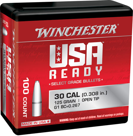 Winchester Centerfire 308 Win 125gr Open Tip Rifle Bullets Box of 100