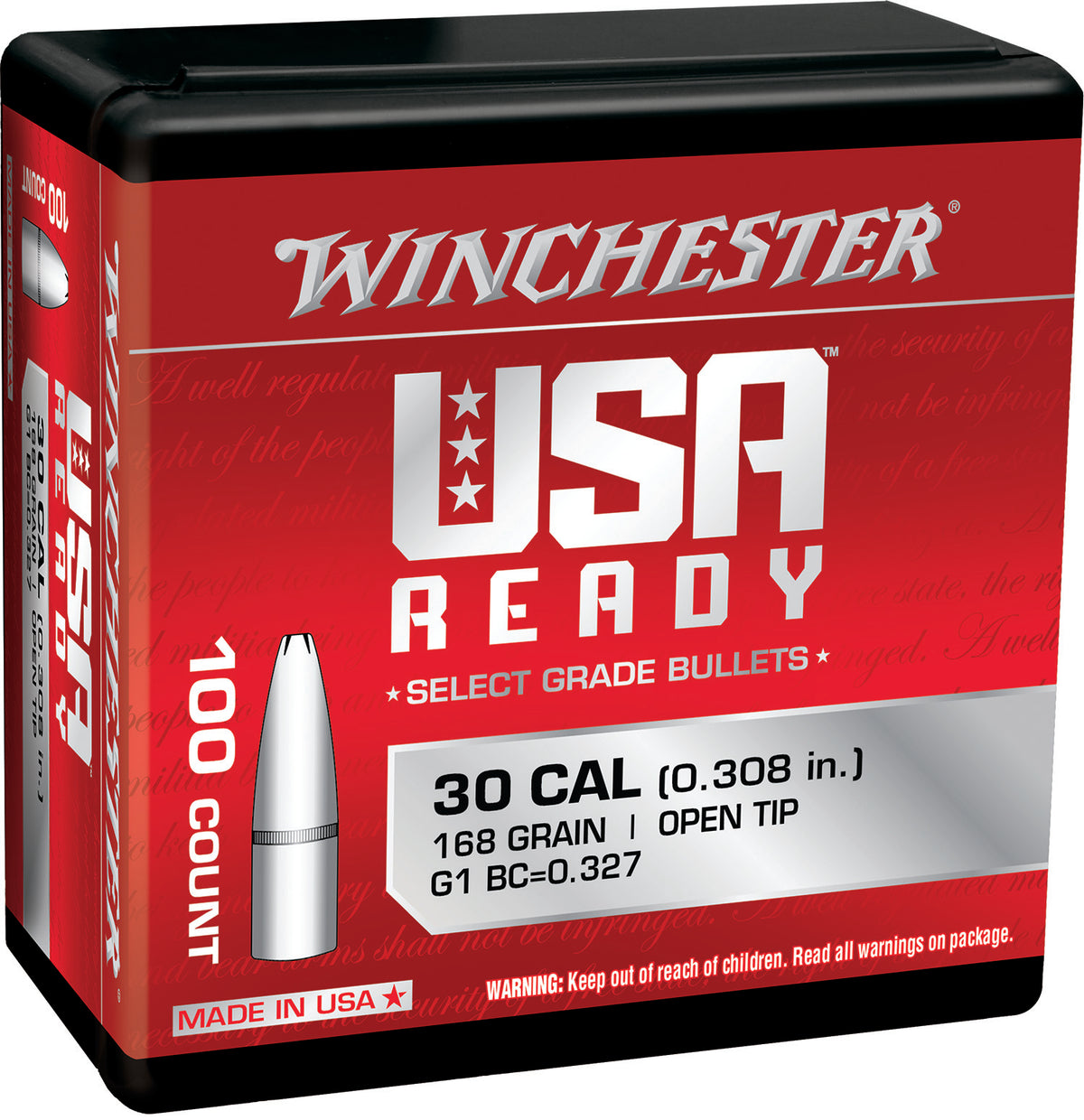 Winchester Centerfire 308 Win 168gr Open Tip Match Rifle Bullets Box of 100