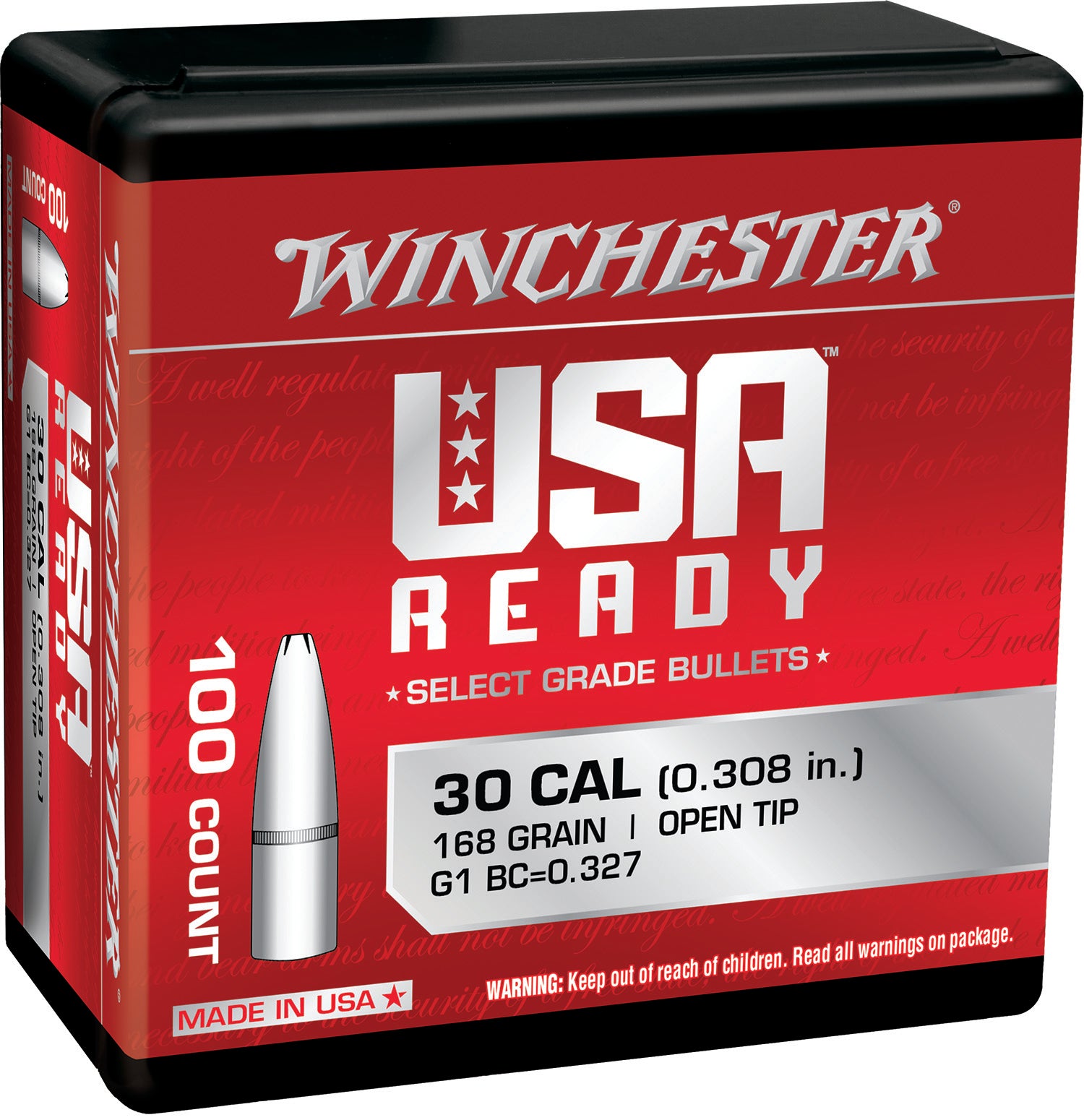 Winchester Centerfire 308 Win 168gr Open Tip Match Rifle Bullets Box of 100
