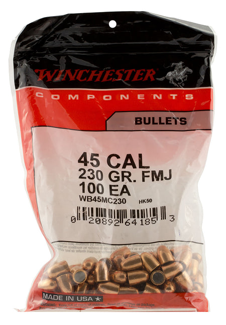 Winchester Centerfire 45Cal 230gr Full Metal Jacket Truncated Cone Bullets Box of 500