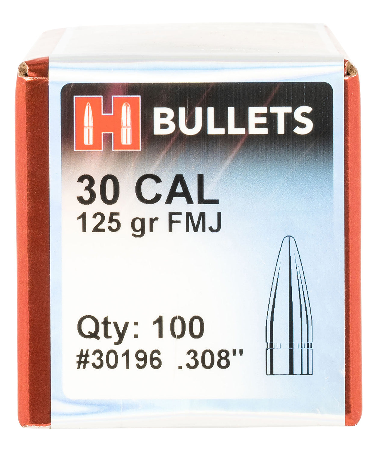 Hornady Full Metal Jacket .308 Diameter 125 Grain 30 Cal Bullets 100 Per Box