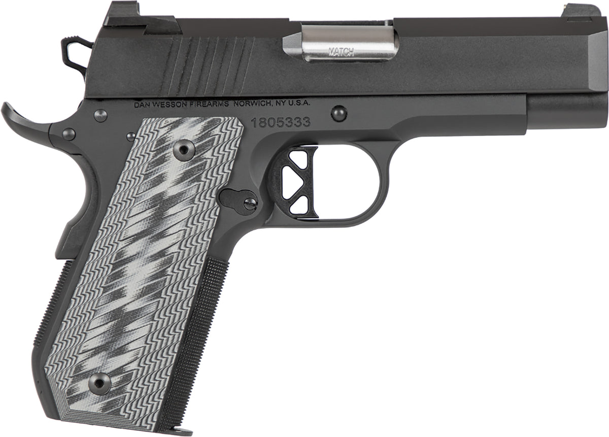 Dan Wesson 01884 EPC 9mm Luger 9+1 4" Stainless Bull Barrel Black Duty Serrated Stainless Steel Slide Black Aluminum Frame wBeavertail Black/Gray G10 Grip