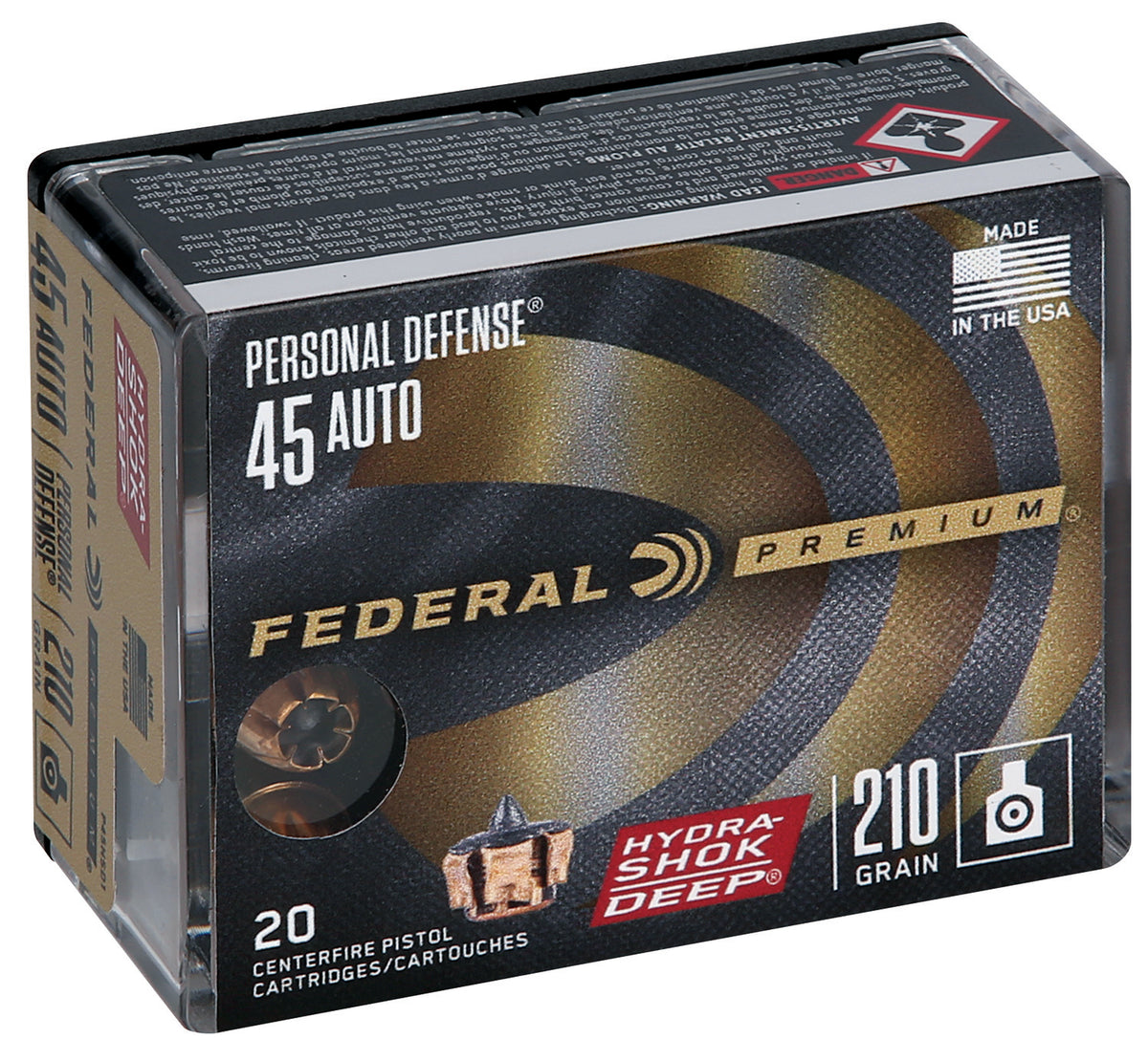 Federal .45 ACP/Auto P45HSD1 Premium Personal Defense Hydra-Shok Deep Hollow Point 210 Grain