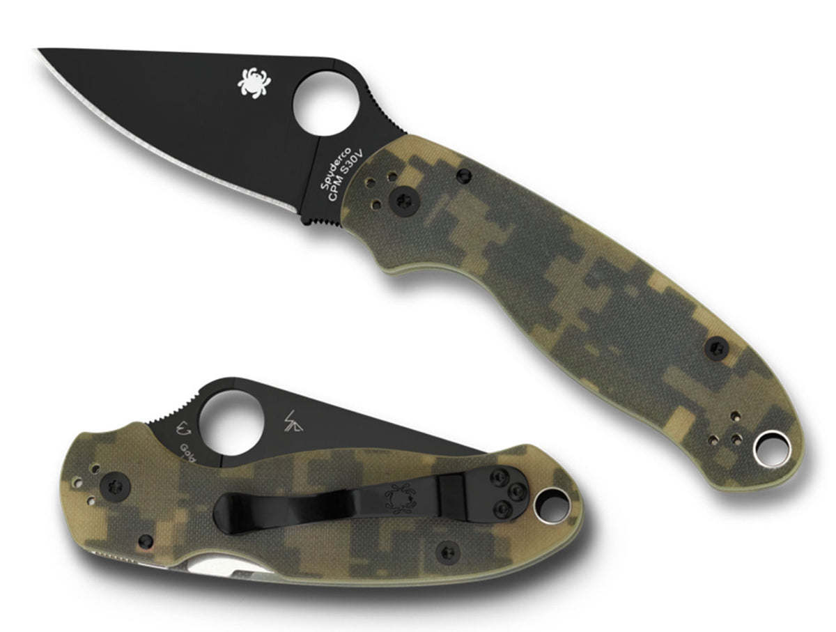Spyderco Para 3 C223GPCMOBK 2.95" Folding Knife DLC Coated CPM S30V Blade Camo G10 Handle Compression Lock