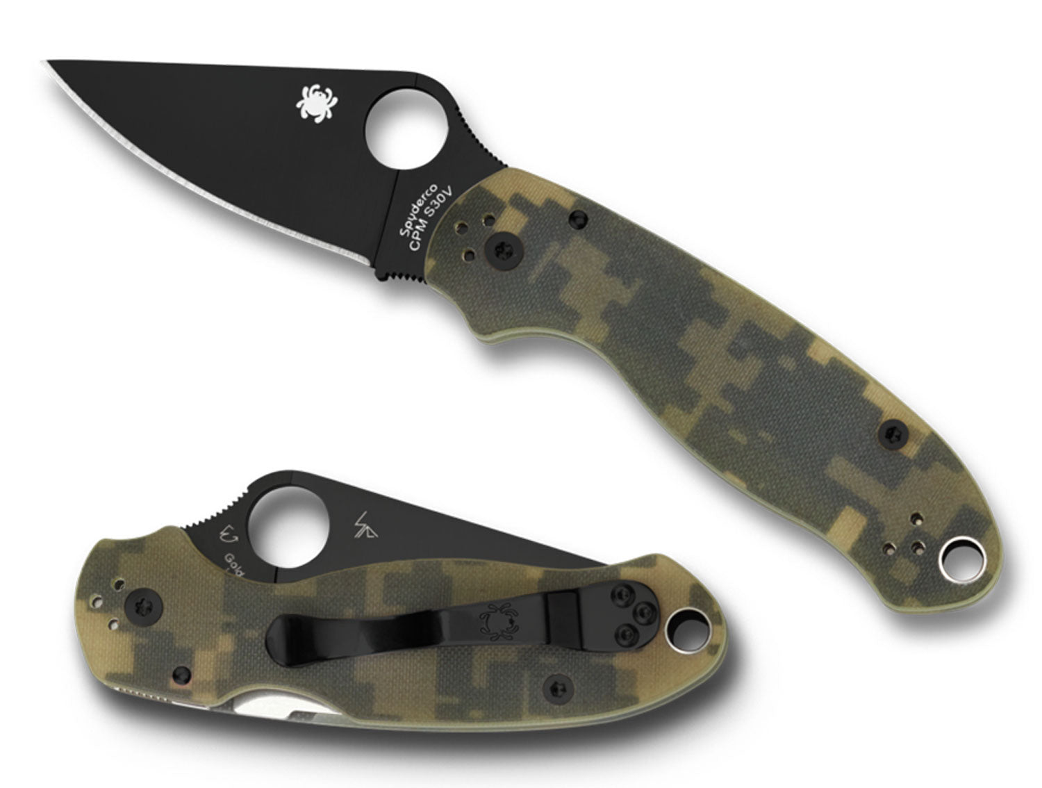 Spyderco Para 3 C223GPCMOBK 2.95" Folding Knife DLC Coated CPM S30V Blade Camo G10 Handle Compression Lock