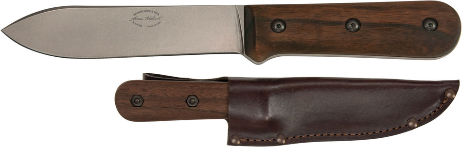 Ka-Bar Becker Kephart BK62 Fixed Blade Knife, 5.13" Plain Satin 1095 Cro-Van Steel, Walnut Handle, Includes Sheath