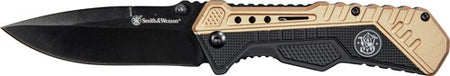 Smith & Wesson 3.5" Black Blade Spring Assist Folding Knife Black and FDE Handle