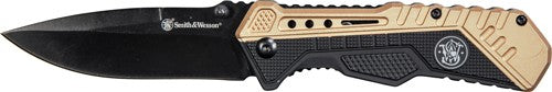 Smith & Wesson 3.5" Black Blade Spring Assist Folding Knife Black and FDE Handle