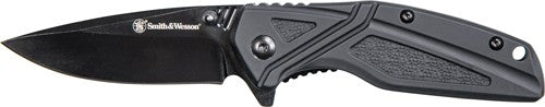Smith & Wesson 3" Black Oxide Blade Folding Knife with Black Rubber Handle and Pocket Clip