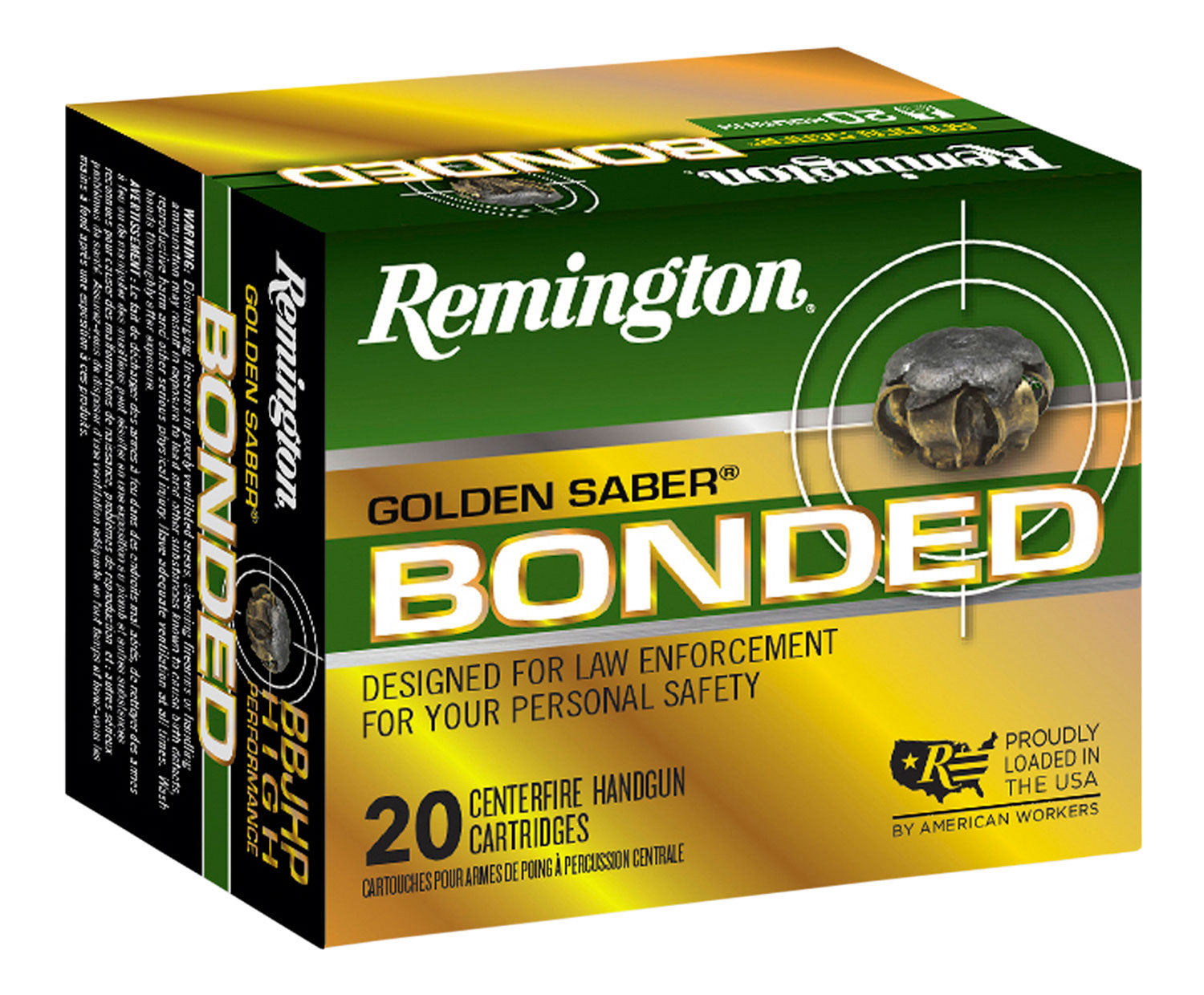 Remington 9mm Luger/Parabellum 29341 Golden Saber Bonded Brass Jacketed Hollow Point 124 Grain