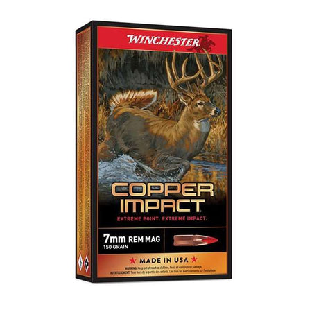 Winchester 7mm Remington Mag Rifle Ammo COPPER IMPACT Copper Extreme Point Lead-Free Solid 150 grain 