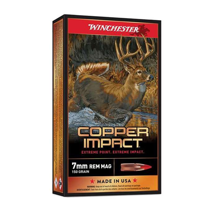 Winchester 7mm Remington Mag Rifle Ammo COPPER IMPACT Copper Extreme Point Lead-Free Solid 150 grain 