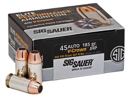 Sig Sauer .45 ACP/Auto E45AP050 Elite Performance V Crown Jacketed Hollow Point HP 185 Grain