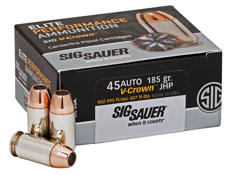 Sig Sauer .45 ACP/Auto E45AP050 Elite Performance V Crown Jacketed Hollow Point HP 185 Grain