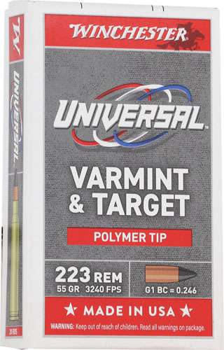 Winchester .223 Remington Rifle Ammo Varmint and Target Polymer Tip PolyTip 55 grain 