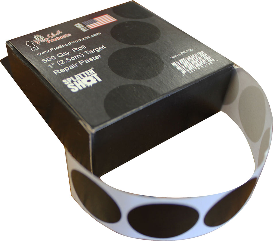 Pro-Shot SplatterShot PR500 1" Black Self-Adhesive Target Repair Pasters Roll of 500