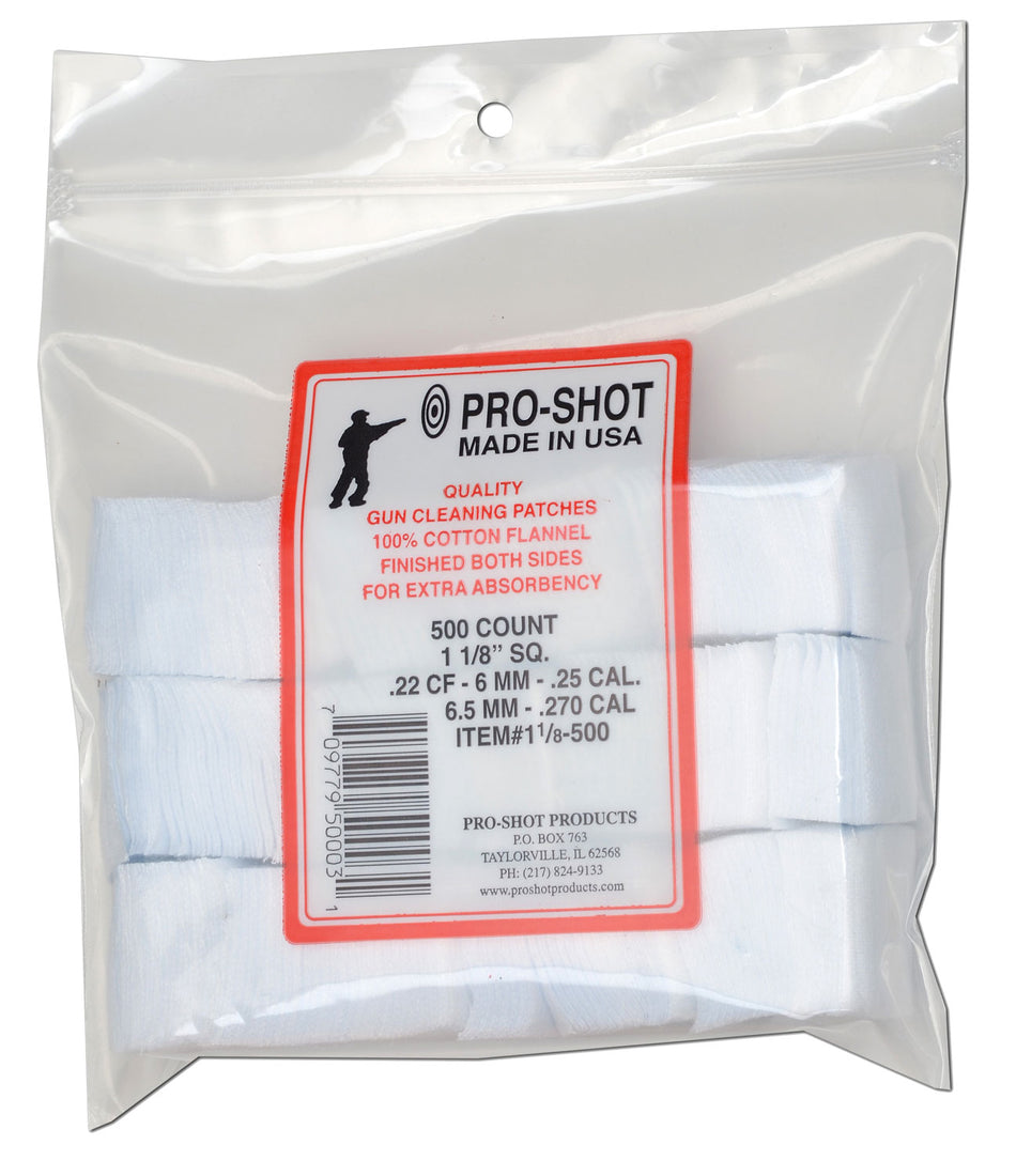 Pro-Shot Cotton Flannel Cleaning Patches .22-.270 Cal 1.125" Square 500-Count